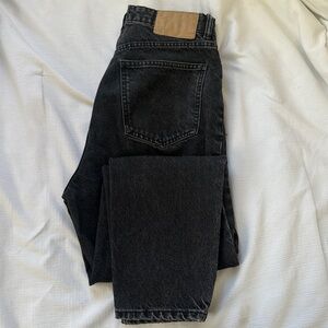 Zara Black High Waist Straight Leg Jean With Tapered Bottom